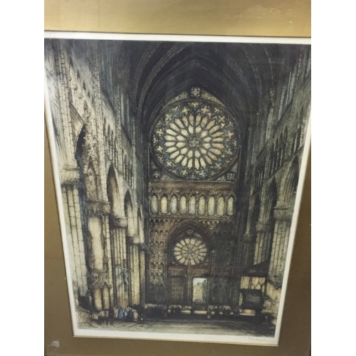 87 - Coloured Etching Of The ROSE WINDOW, RHEIMES Signed E. SHAILAND