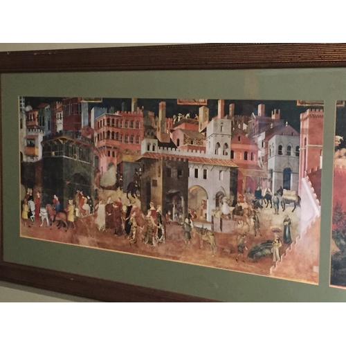 88 - Large Gilt Frame And Glazed Print Depicting 2 Medieval Scenes
144 x 42