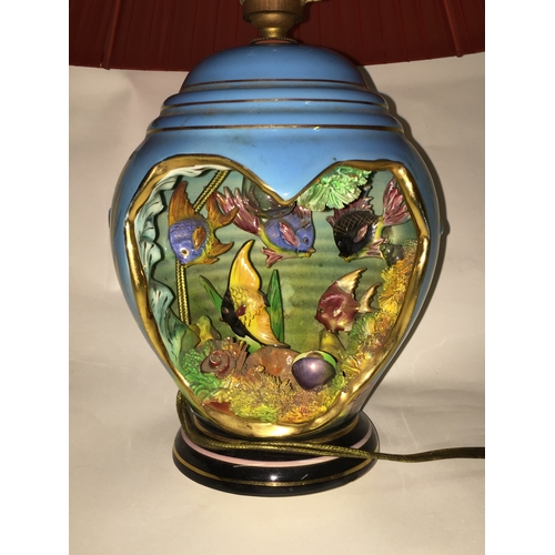 126 - Vintage Cerdazur Majolica Sea Shell Fish Lamp.