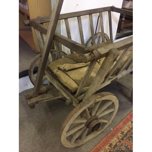 146 - Wooden cart old vintage dog cart/ pony cart with wooden wheels pull along cart