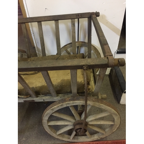 146 - Wooden cart old vintage dog cart/ pony cart with wooden wheels pull along cart