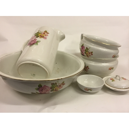 169 - Wash Bowl Jug And Various Other Rose Decorated  Chinaware