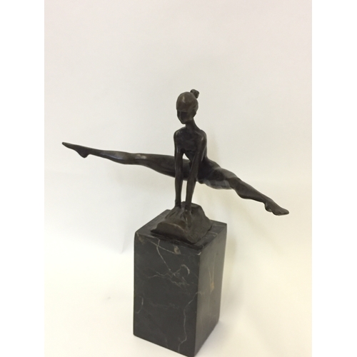 56 - Signed Bronze Gymnast On Marble Base