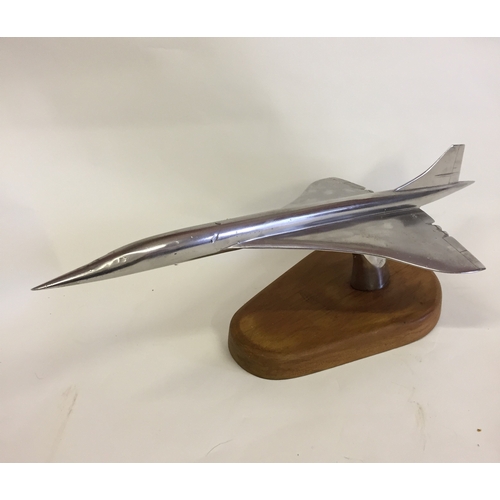 294 - Superb Polished Metal Concord Model On Wood Base 40 cms Long