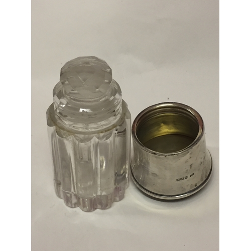 105 - Silver Topped Scent Bottle With Butterfly Wing Insert In The Lid