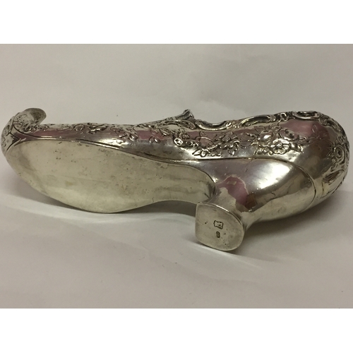 108 - Silver Hallmarked Shoe / Slipper  Possibly German Circa 1900. Measures 12cms long