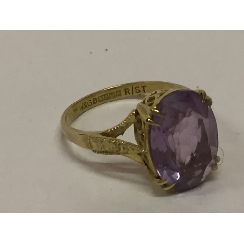 112 - Gold Amethyst Ring Along With Matching Earings