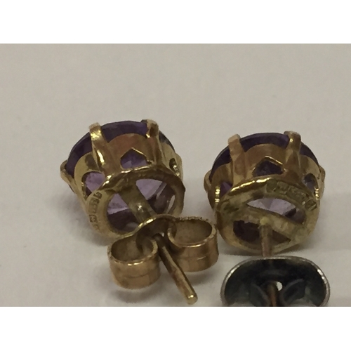 113 - Matching Earrings To Previous Lot Gold Amethyst Stone Earrings