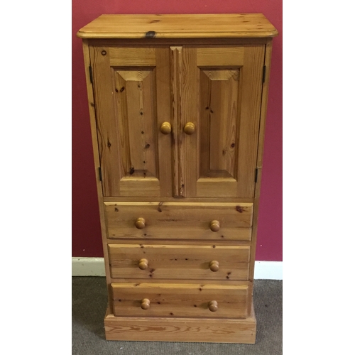 41 - Solid Pine Unit Cupboard Over 3 Drawers 120x60x40cms