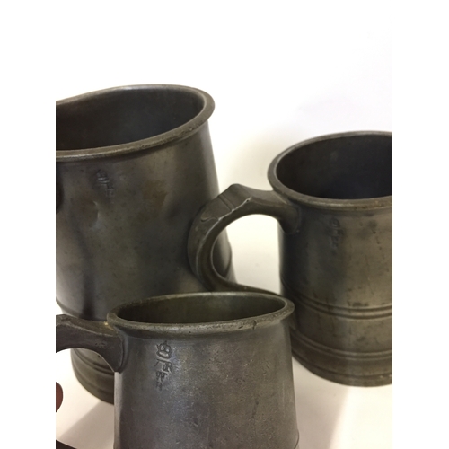 162 - 3 Victorian Pewter Tankards