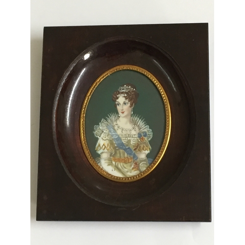 245 - Early Signed Hand Painted  Portrait Miniature Of A Noble Lady In Full Regalia On Ivory