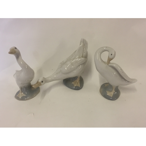 214 - 3 X Lladro And Nao Goose Figures