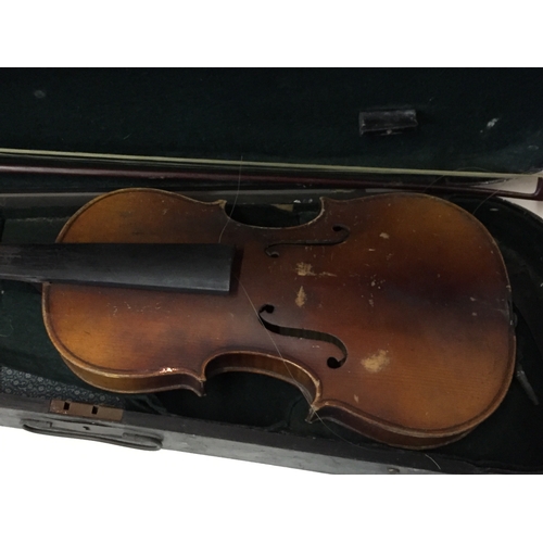 216 - Vintage Cased Violin With Bow Etc Named Inside Strad