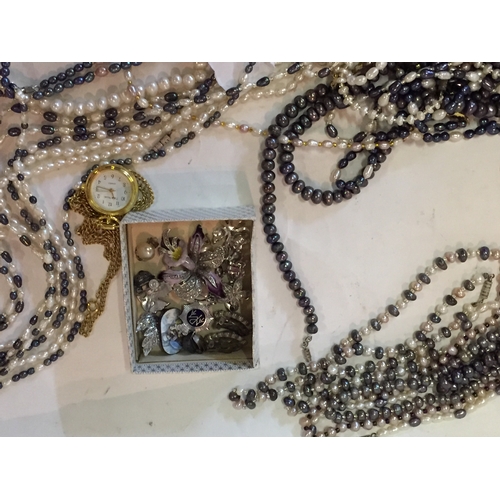 223 - Various Dress Jewellery To Include Pearls , Earings,Gold Coloured  Watch Etc.