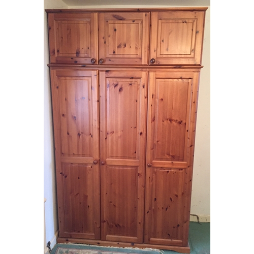 56 - Solid Pine Triple Wardrobe With Top Box 223hx133wx53dcms