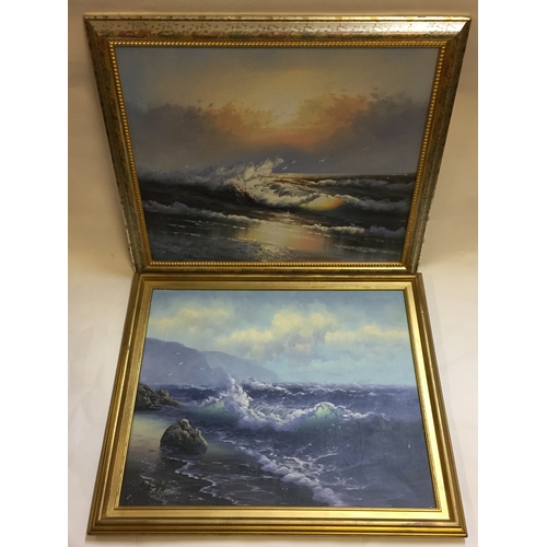 80 - Oil On Board Of A Coastal Sceene  Along With Similar On Canvas (2)