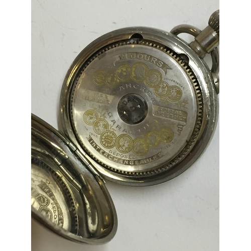 230 - Vintage Hebdomas 8 Day Swiss Made Pocket Watch With 3/4 Enamel Face And Visible Movement