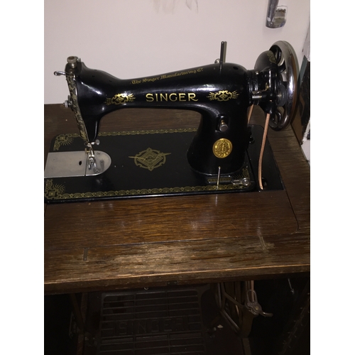 85 - Vintage Singer Sewing Machine With Cabinet Treddle Accesories Etc