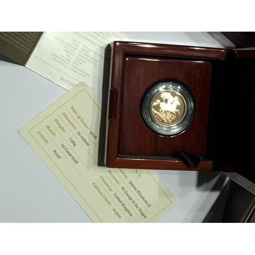 7 - The Sovereign 2018 Gold Coin Royal Mint Cased Limited Edition Of 10500 Number 02620 With Certificate... 