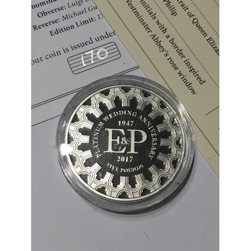 8 - Limited Edition Platinum Proof Five Pound Coin. To Celebrate The Platinum Wedding Anniversary Of The... 