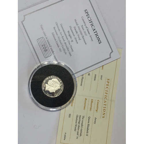 10 - Limited Edition Platinum Proof one Penny  coin, To Celebrate The Platinum Wedding Anniversary Of The... 