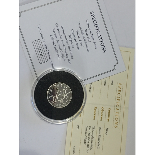10 - Limited Edition Platinum Proof one Penny  coin, To Celebrate The Platinum Wedding Anniversary Of The... 