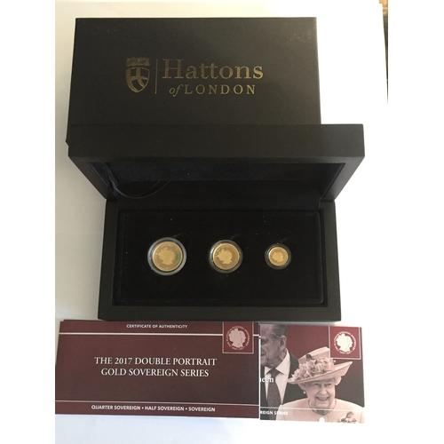 12 - Hattons Of London 2017 Double Portrait Gold Sovereign Series. 3 Limited Edition  Coin Box Set Compri... 