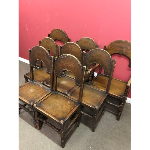 2 - 8 x  19th Century Arched Back Oak Chairs To Include Two Carvers.