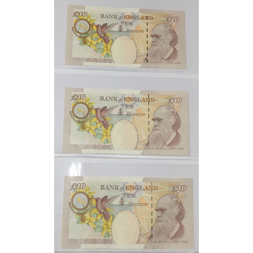 12 - 3 X Consecutively Numbered Bank Of England Ten Pound Notes HD20 