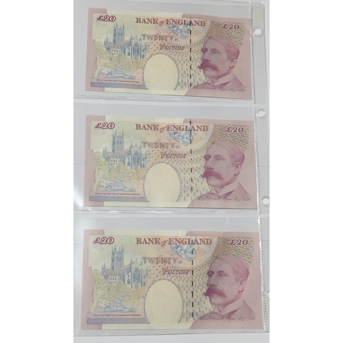 14 - 3 X Consecutively Numbered Bank Of England Twenty Pound Notes BC37