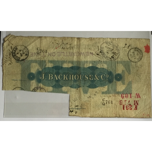 23 - English Provincial Note. Durham Bank Five Pounds  1886, Cancelled Note ,Fine.