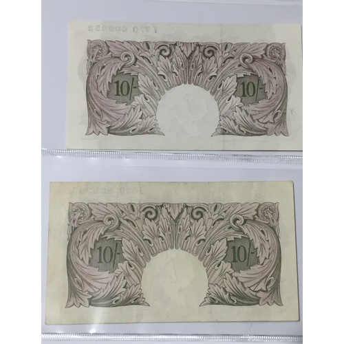 31 - 2 x Bank Of England Emergency Mauve  10 Shilling Notes Peppiate Uncirculated  And EXF