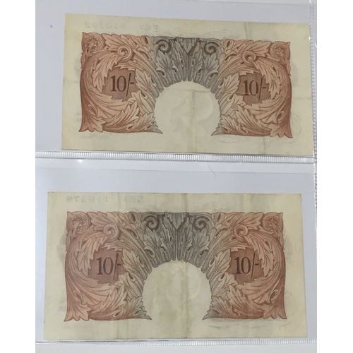 30 - 2 x Bank Of England 10 Shilling Notes. Peppiate Unc Along With A Basil Catterns Note EXF.