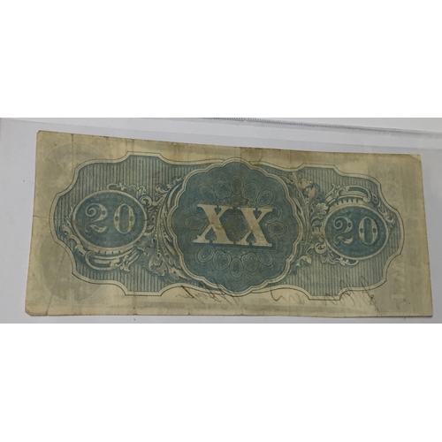 44 - 1863 Confederate States of America $20 Dollar Bill Civil War Currency Note.