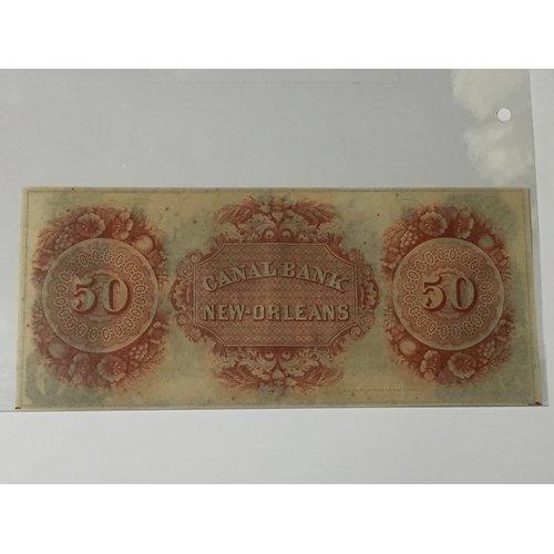 49 - 1800'S CANAL BANK NEW ORLEANS, $50 DOLLARS, UNC,OBSOLETE NOTE .