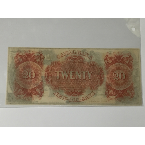 50 - 1800'S CANAL BANK NEW ORLEANS, $20 DOLLARS, UNC,OBSOLETE NOTE