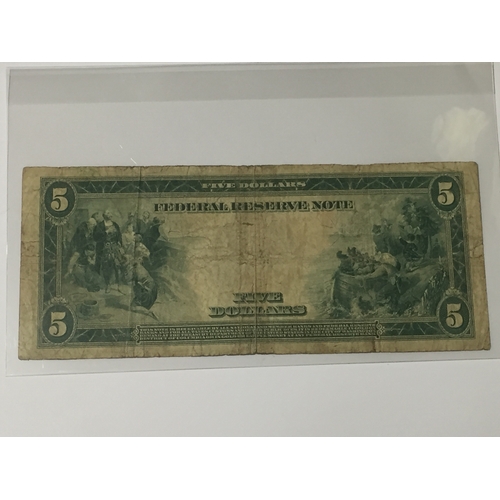 53 - 1914 $5 Five Dollar Bill Federal Reserve Note - Large, Blue Seal  Bill , VF.