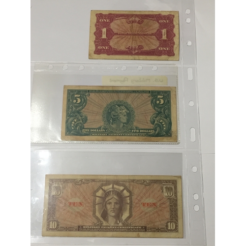 59 - 3 X Rare Replacement Series 641 MPC, Military Payment Certificate. Official notes One , Five And Ten... 