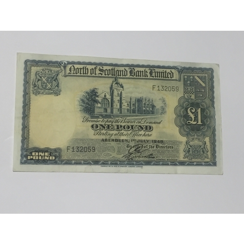 89 - North Of Scotland Bank Limited Last of the One Pound Notes . Aberdeen 1st July 1949 One Pound Note V... 