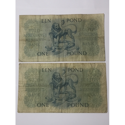 80 - 2 X Soth African Reserve Bank EEN POND, One Pound Notes One 1957 And One 1959 EXF.