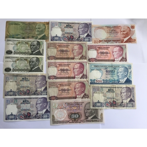 71 - Quantity Of Central Bank Of Turkey Notes. Central Bank Law 14 Ocak 1970,s  Turkish Lira Notes Variou... 