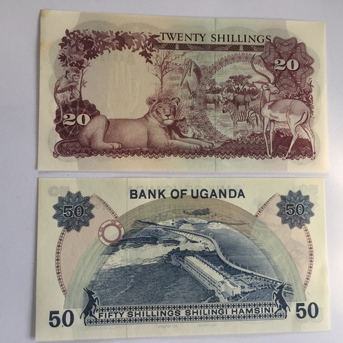 78 - Bank Of Uganda Shilling Notes, Idi Amin 50 Shilling Note 1973  Along With A Wildlife 20 Shilling Not... 