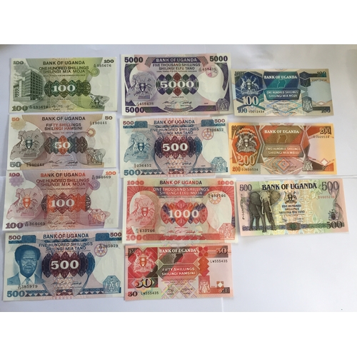 77 - Bank Of Uganda 1980's 90'S  Shilling Notes Various Denominations All Uncirculated.(11)