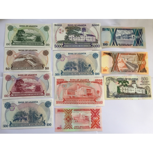 77 - Bank Of Uganda 1980's 90'S  Shilling Notes Various Denominations All Uncirculated.(11)