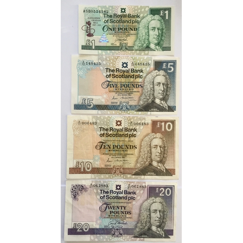 93 - Royal Bank Of Scotland Plc Banknotes To Include 1,5,10,20 Pound Notes All Uncirculated ,Please Note ... 