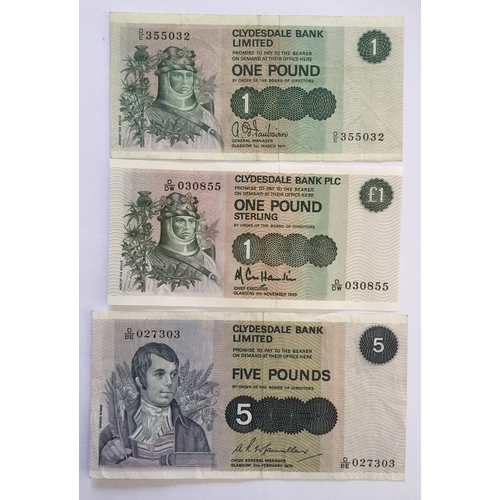 94 - Clydesdale Bank Limited 1970's & 80'S Notes To Include 2 X One Pound, One Uncirculated Last Of The C... 