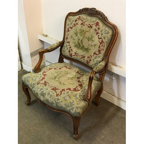 66 - French Tapestry Upholstered Armchair  Measures 68x54cm