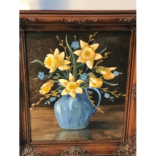 98 - Framed Oil On Board Still Life Of Flowers