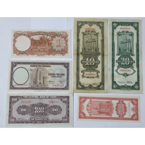 115 - Various 1930's And 40's Chinese Notes And Custom Gold Units Military Etc. VF - UNC. (6)