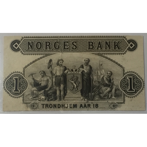 122 - Norway Proof Vignette For The Norge Bank 1 Krone From 1871. 9 x 4 3/4 Cms  EXF.